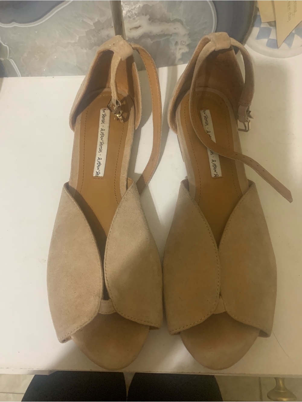 Sam & Libby Beige Suede Peep-Toe Ankle-Strap Sandals